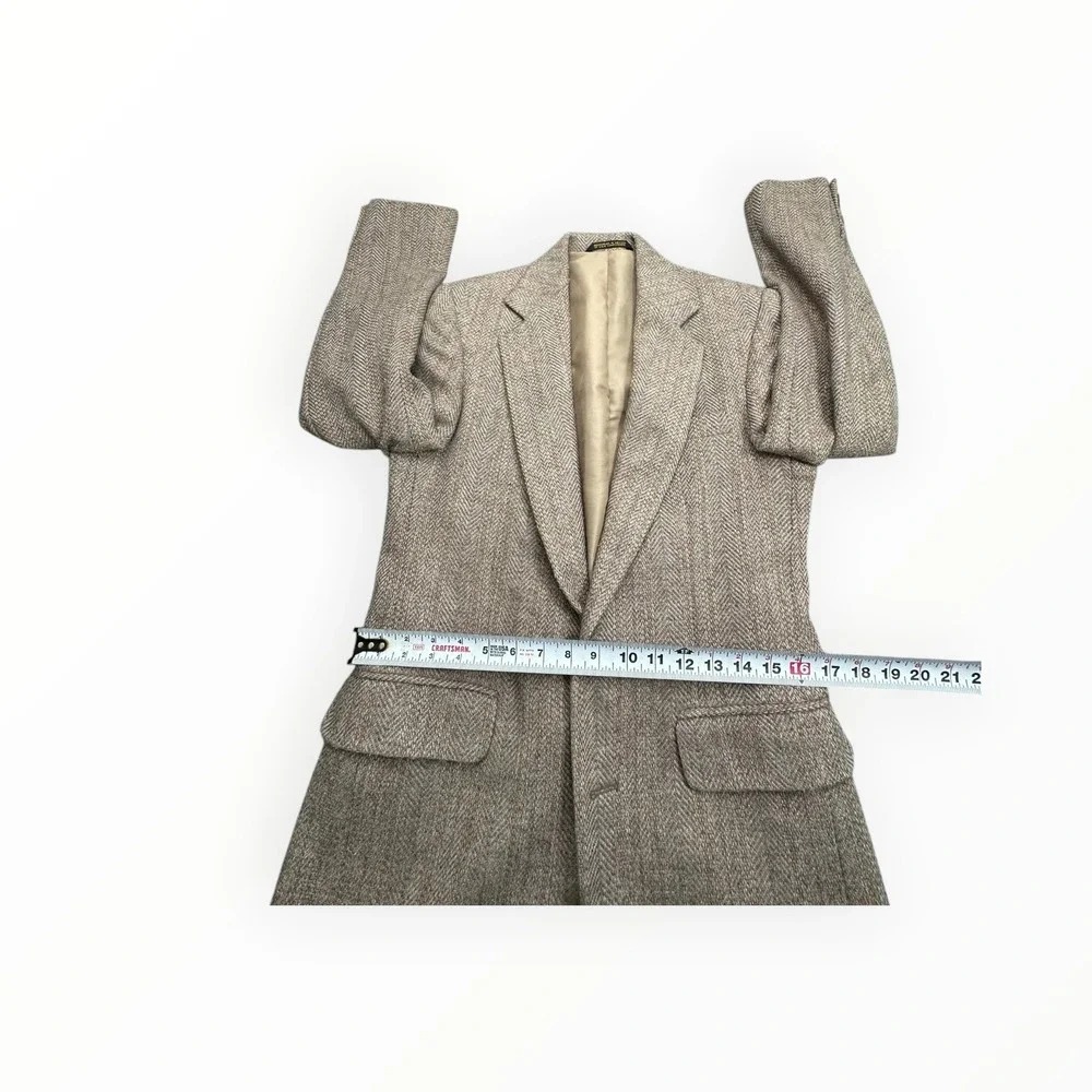 Haggar Blazer Mens 36R Tan Herringbone Wool Blend Two‎ Button Sport Coat WPL 386